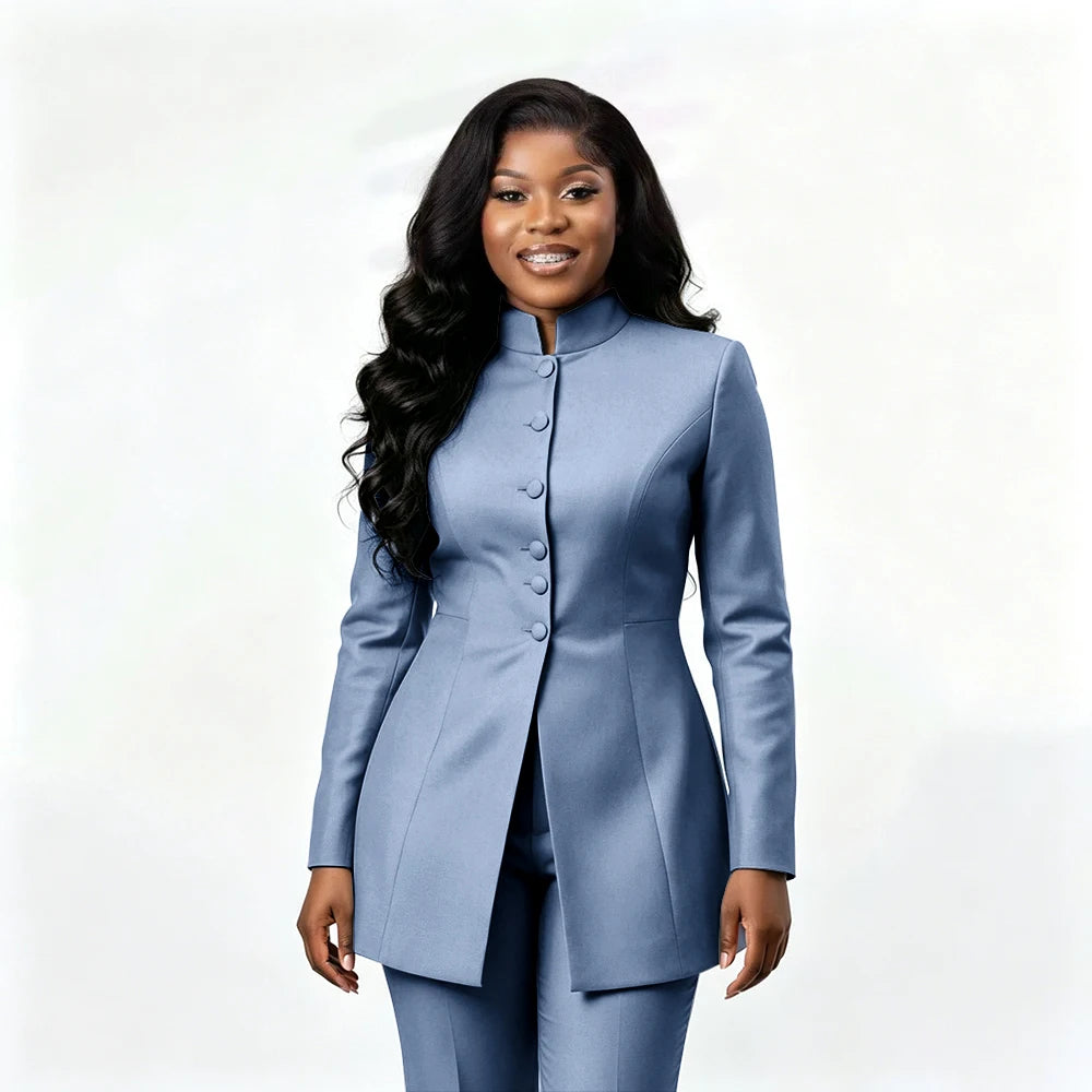 Smart Casual Two Piece Knit Blazer Set with Pants for Women