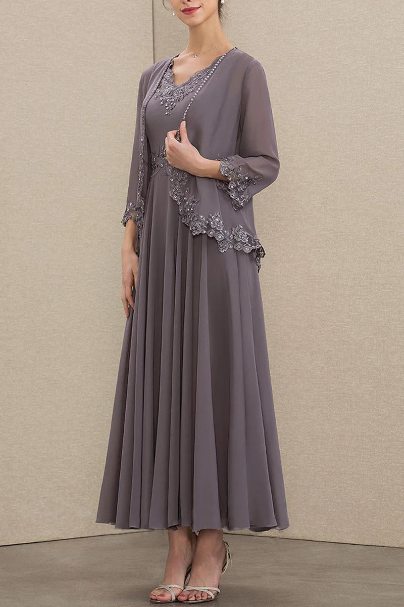 Plus Size Beading Appliques Lace Sequins Two Pieces Maxi Dresses