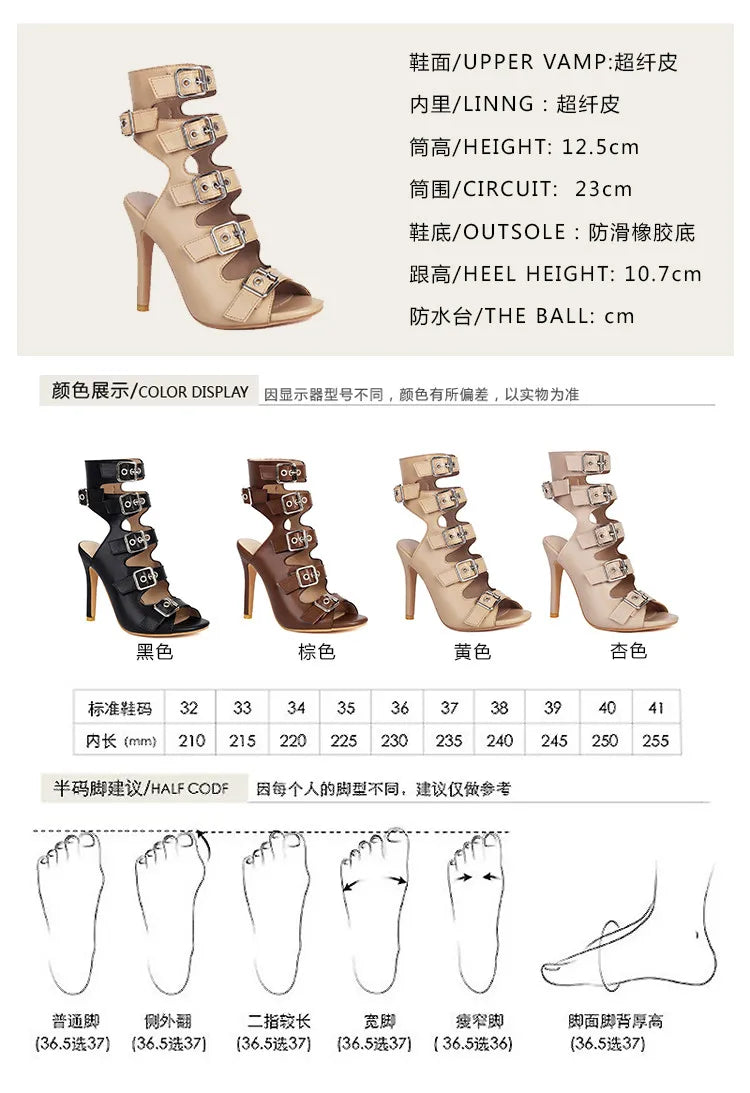 Black Peep Toe Square Heel Sandals