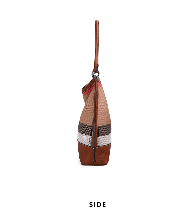 Versatile Large Capacity Plaid Canvas Messenger Bag for Women
