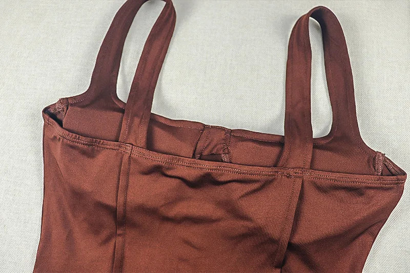 Brown Off Shoulder Corset Crop Top and Capri Pants Two Piece Set for Women