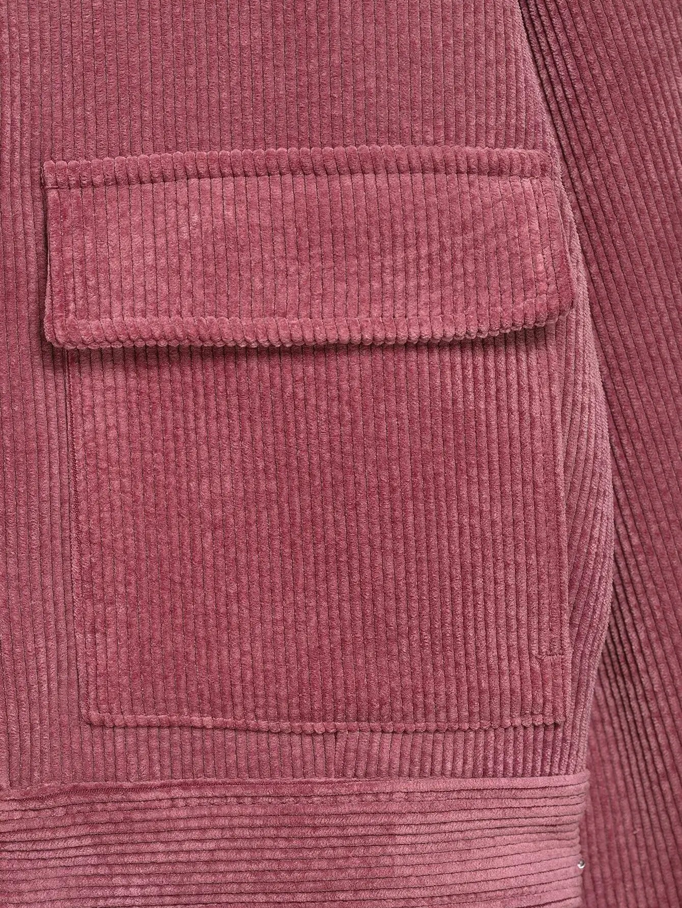 Pink Corduroy With Zipper And Pockets Long Sleeve Jacket for Women