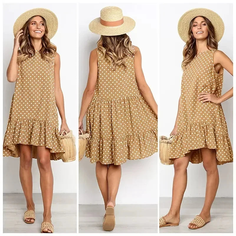 Summer Bohemian Dot Print Backless V Neck Dress For Women