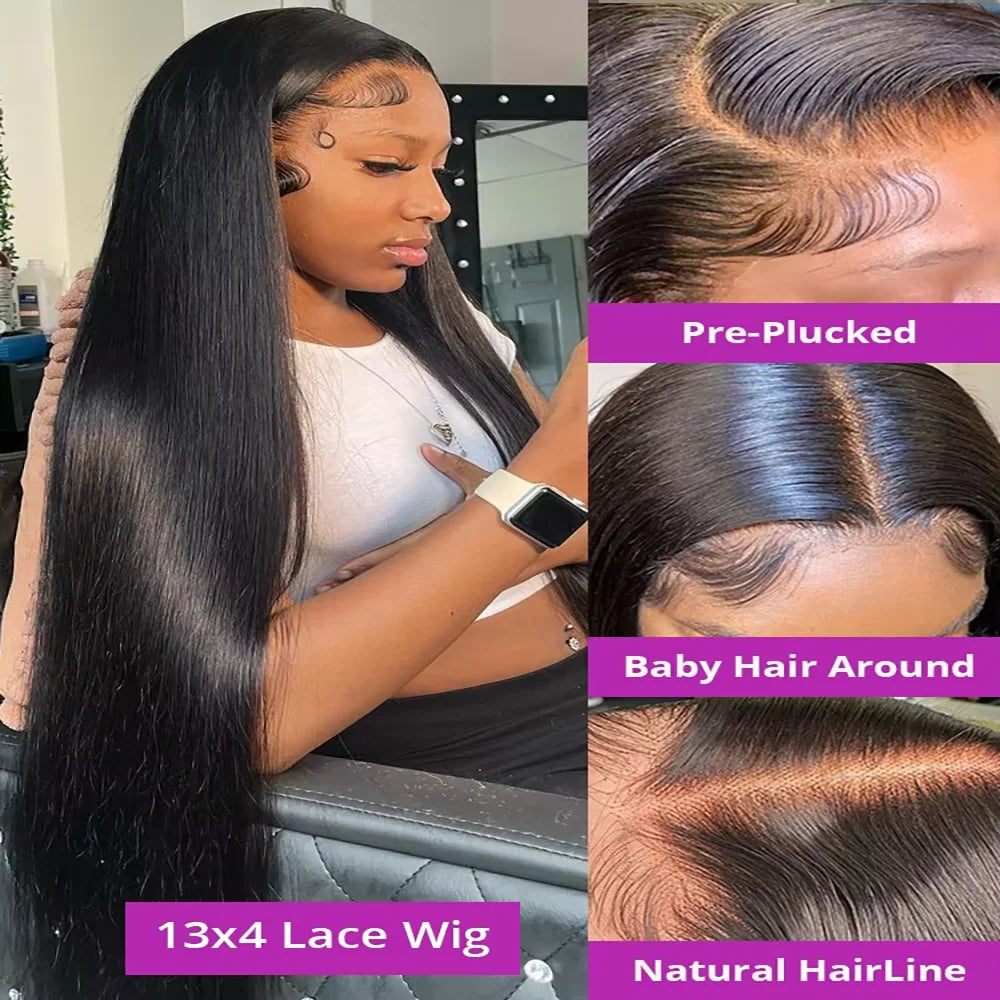 Long Straight Transparent Lace Front Human Hair Wig For Women