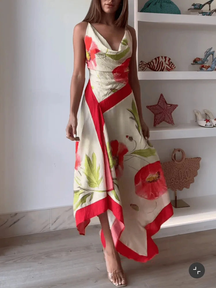 Floral Print Spaghetti Strap Backless Dress for Women