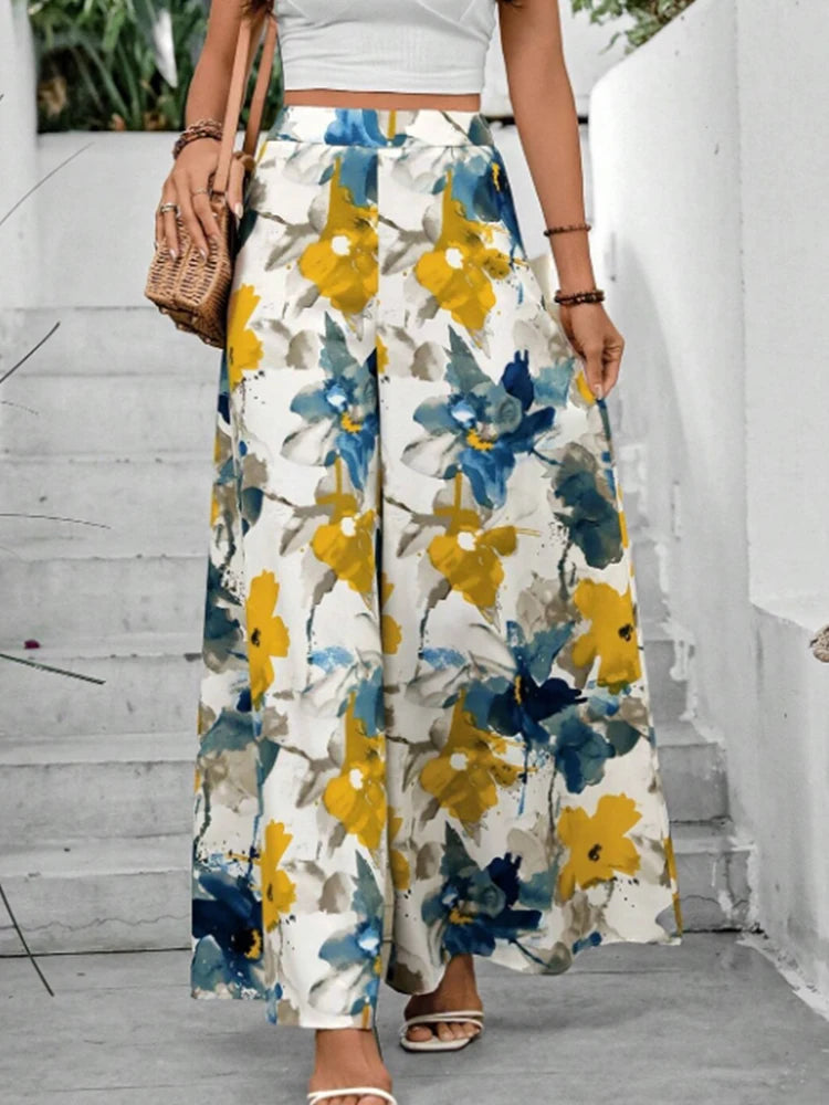 Women's Floral Print Wide Leg Trousers