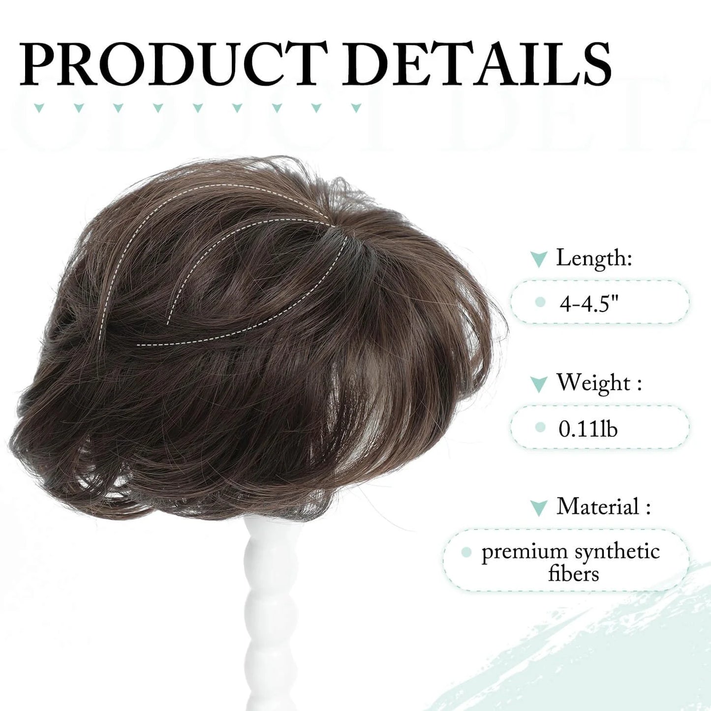 Pixie Cut Hair Toppers for Women 6.8" x 7" Short Hair Topper Fluffy Synthetic Hair Topper Clip in Top Wavy Replacement Wiglets