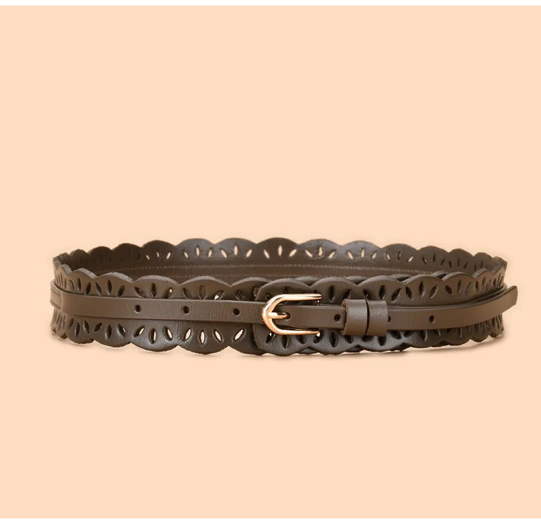 Soft Wide Hollow Out Leather Wraparound Belt for Women