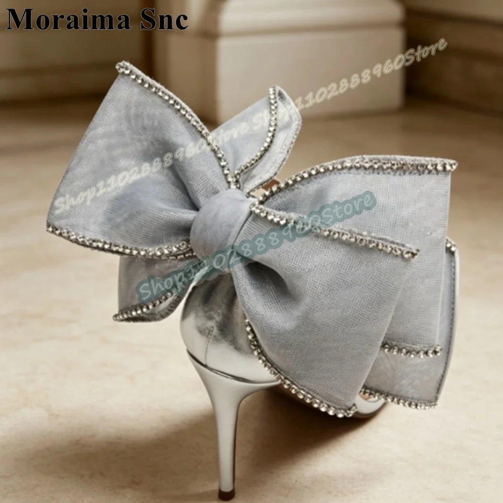 Elegant Silver Bowknot Open Toe High Heel Sandals for Women