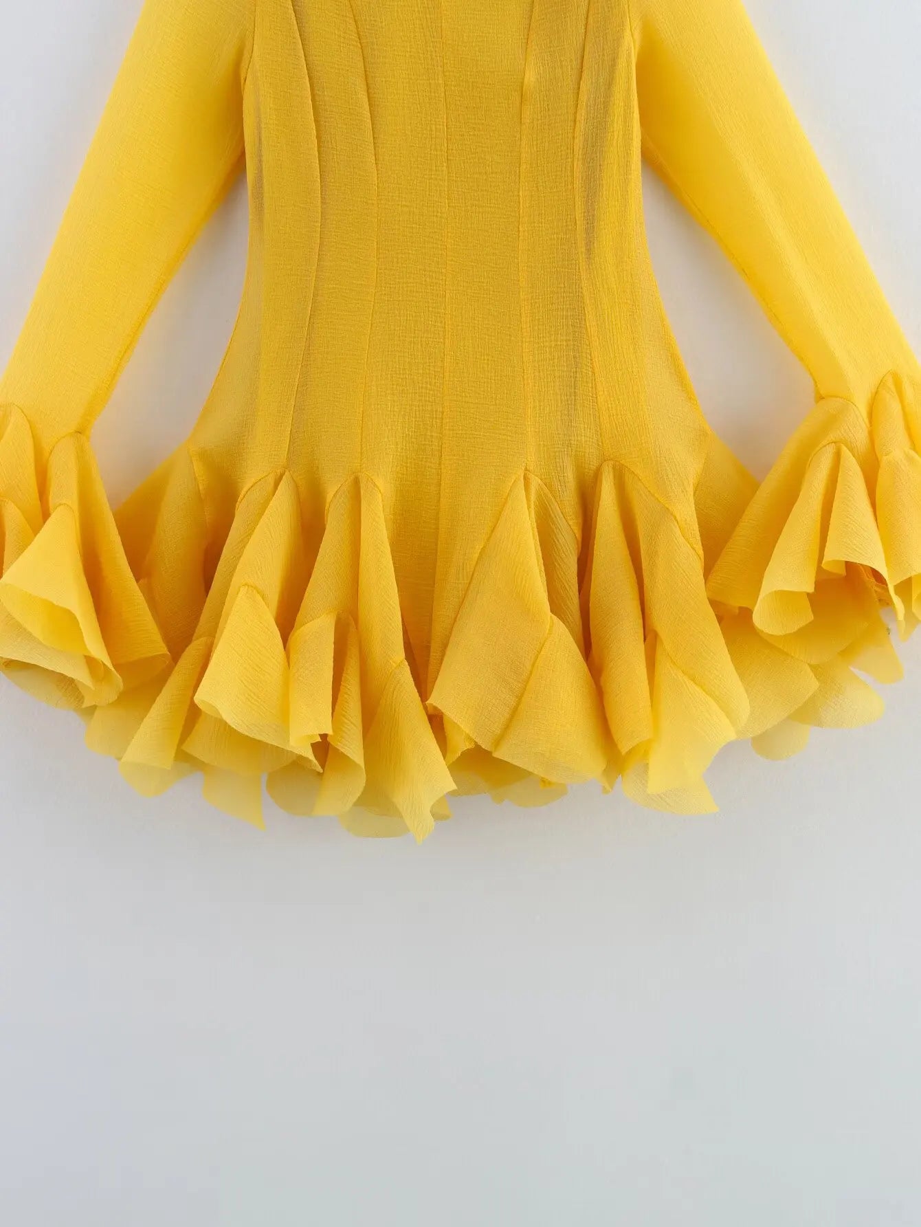 French Style Ruffle Hem Flare Sleeve Mini Dress for Women