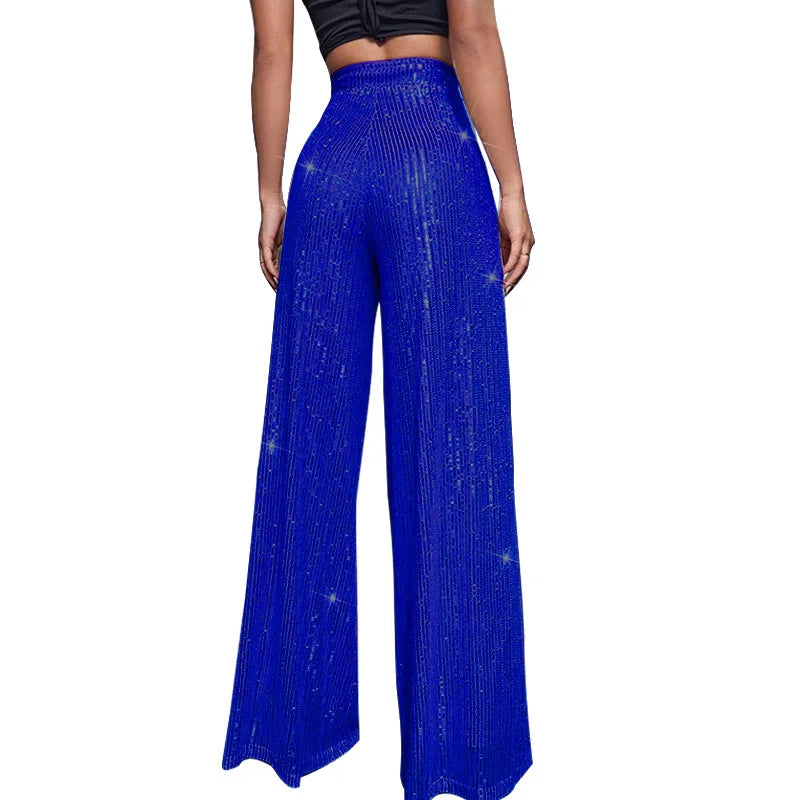 High Waist Sparkle Sequin Wide Leg Pants for Women