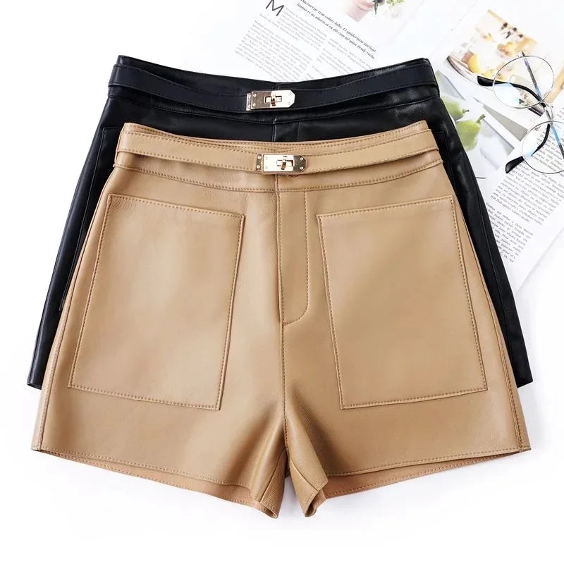Women's Genuine Leather Shorts 2025 New Style Fashionable Ladies Short Pants