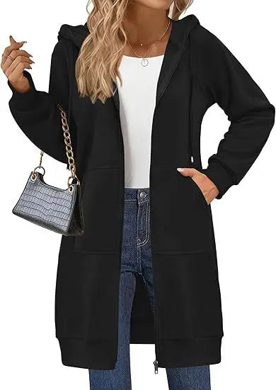 Solid Color Long Sleeve Zippered Hoodies For Women