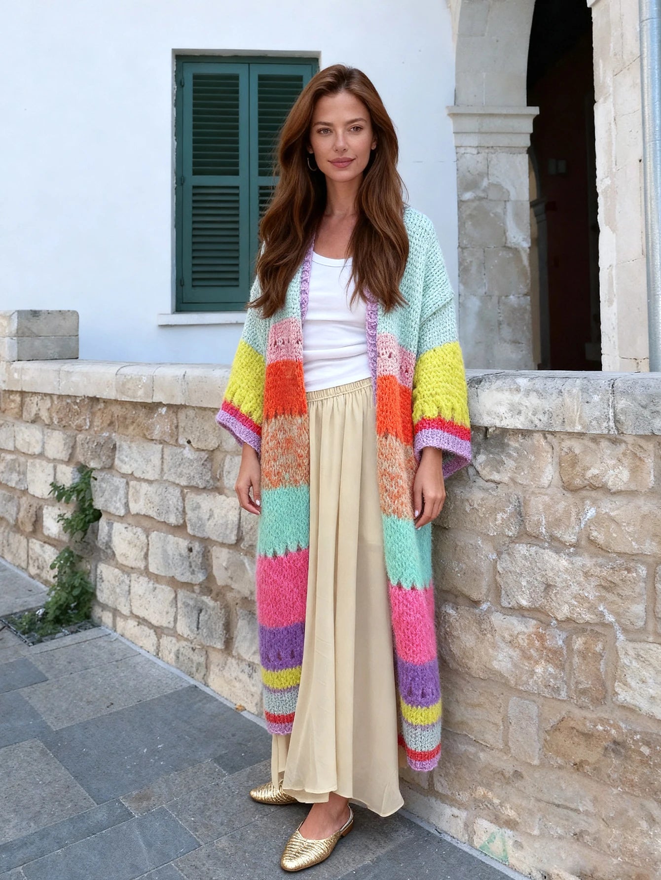 Boho Luxuriously Handknit Bell Sleeve Crochet Loose Knit Sweater Kimono Cardigan Women Fall Winter Coat Beach Coverup Dress K292