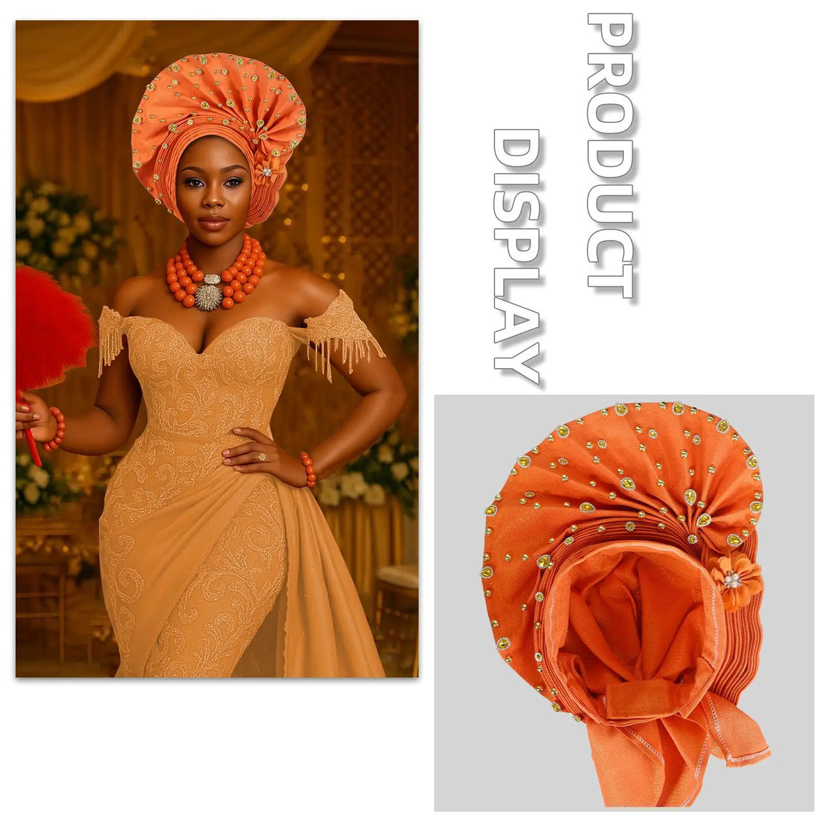 Pre-Tied African Wedding Party Gele Headwrap for Women