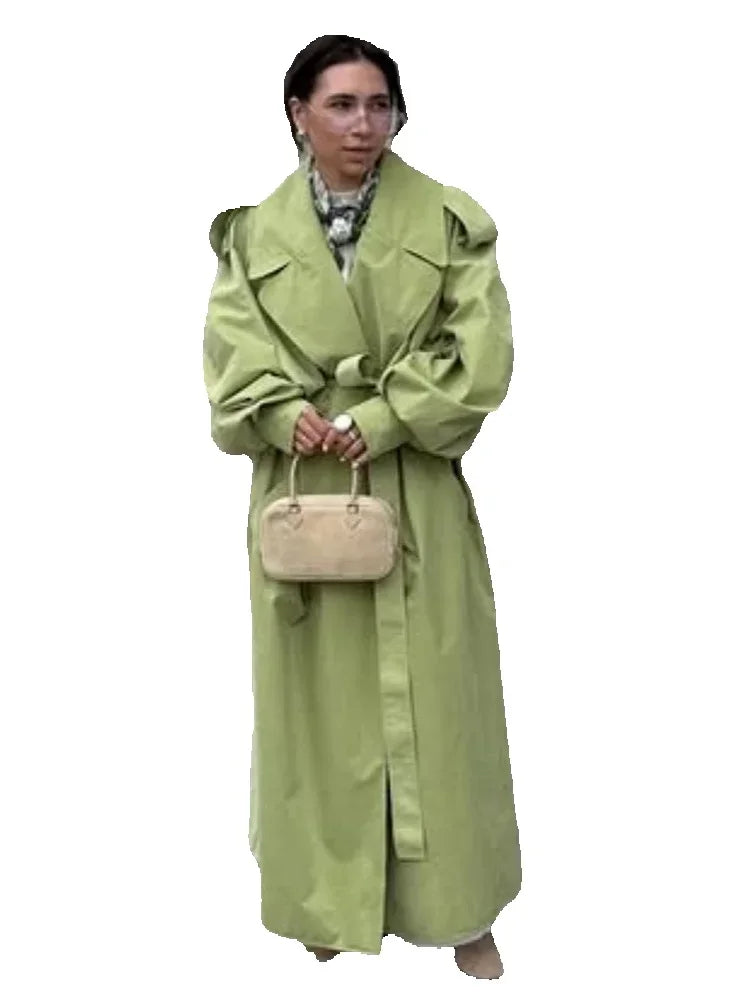 Turn-Down Collar Lace Up Windbreaker Coat For Women