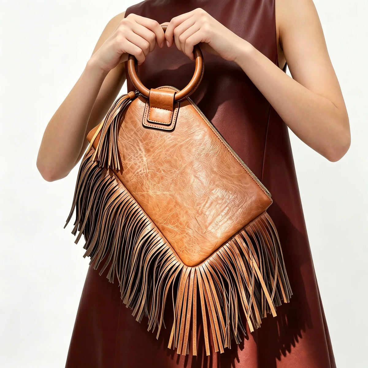 Vintage Tassel Fringe Zipper Clutch Handbag for Women