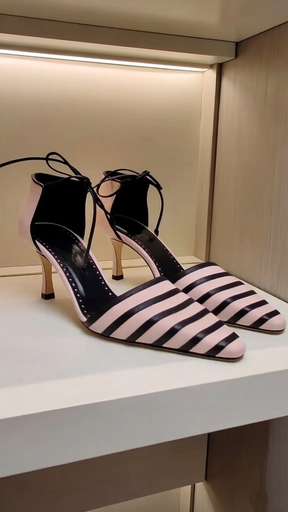 Light Pink Striped Pointed Toe Pumps