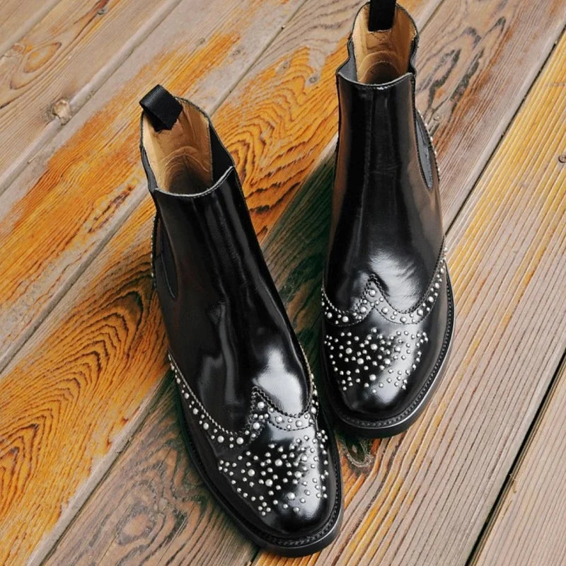 Rivet Patent Leather Slip On Ankle Boots for Women