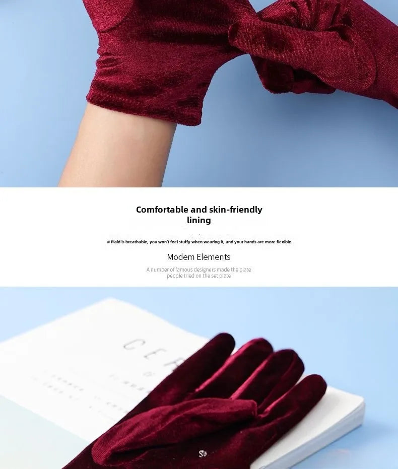 Stretch Velvet Wrist Length Gloves