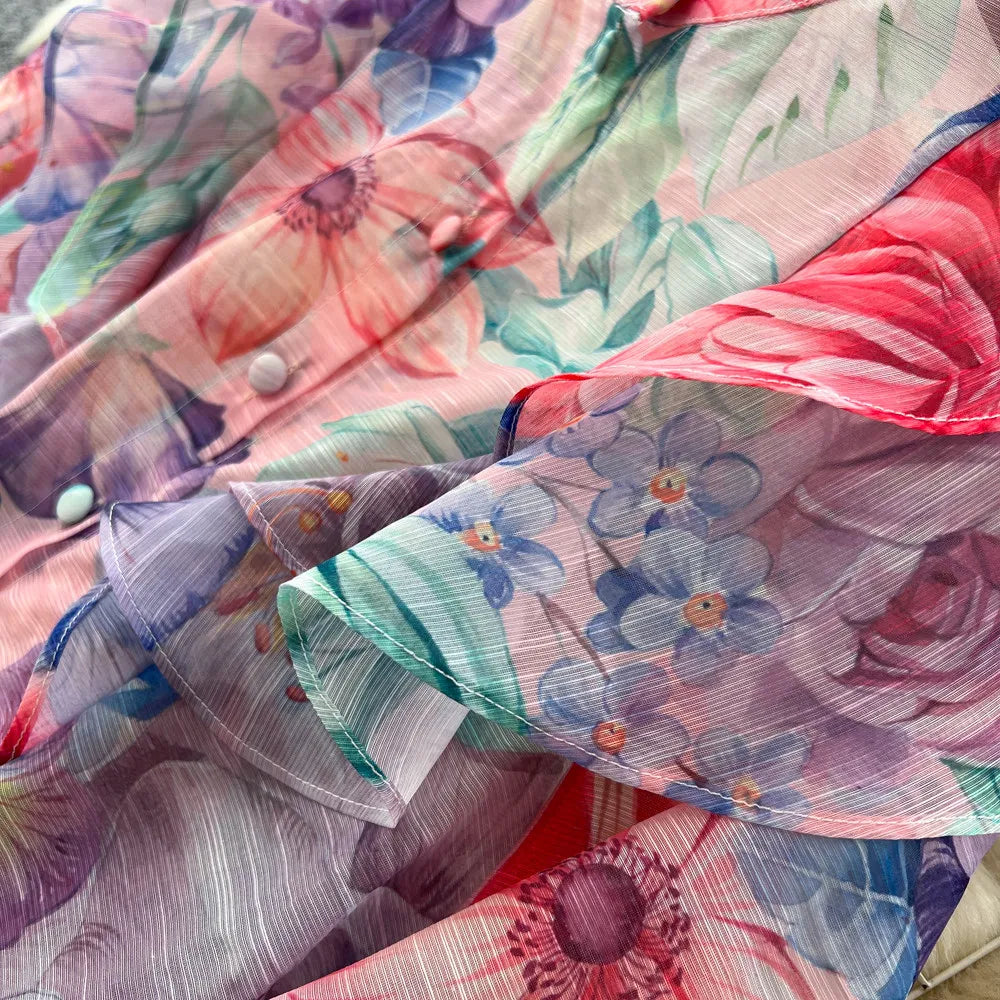 Floral Two Piece Skirt Set With Long Sleeves for Women