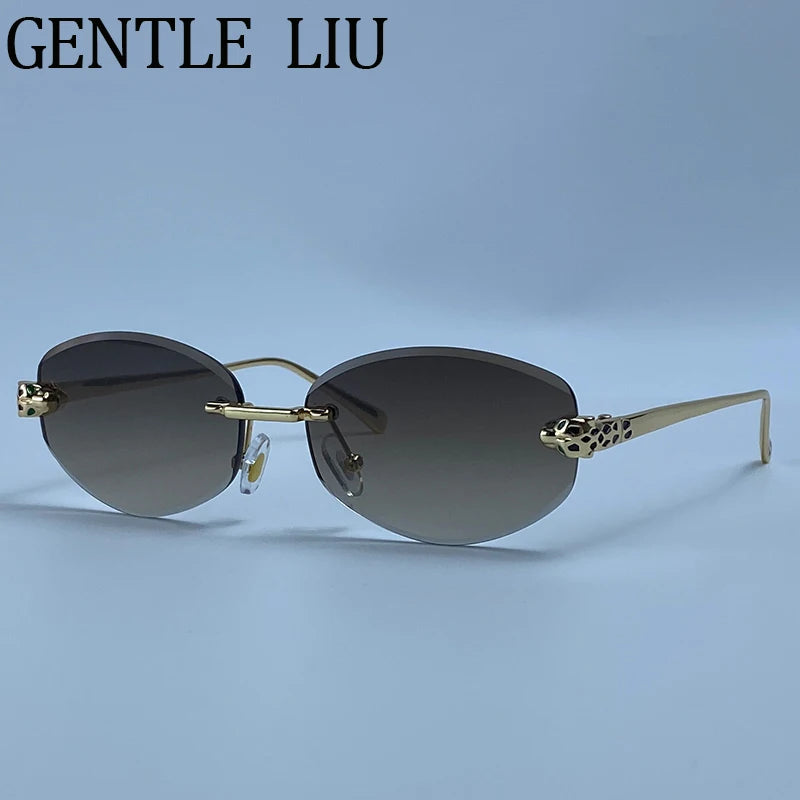 Gold Rimless Hexagon Sunglasses