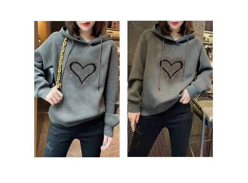 Autumn and Winter Women's Hoodie Sweater fleece-lined Thickened Korean-style Loose Casual All-match Top