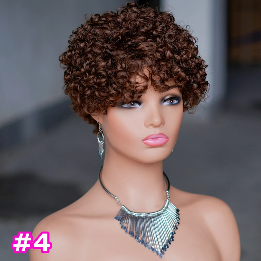 Short Curly Pixie Cut Brazilian Human Hair Wig for Women