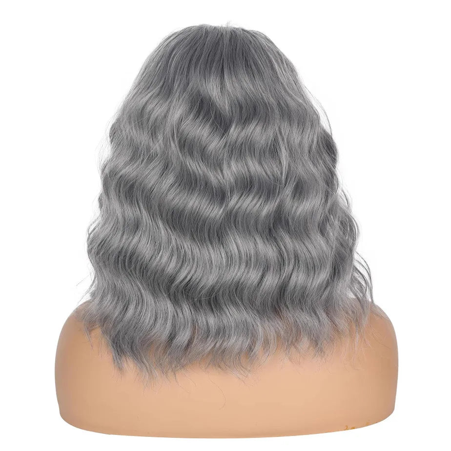 Elegant Gray Short Wavy Synthetic Headband Wig For Women