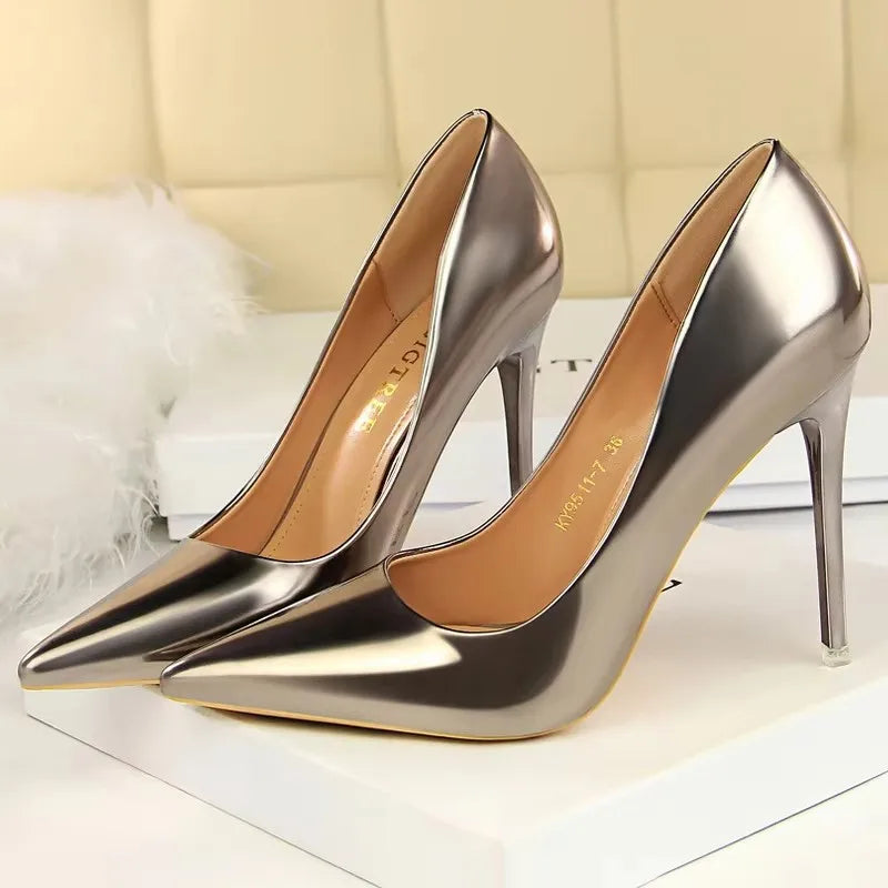 Classic Patent Leather Stiletto High Heel Pumps for Women