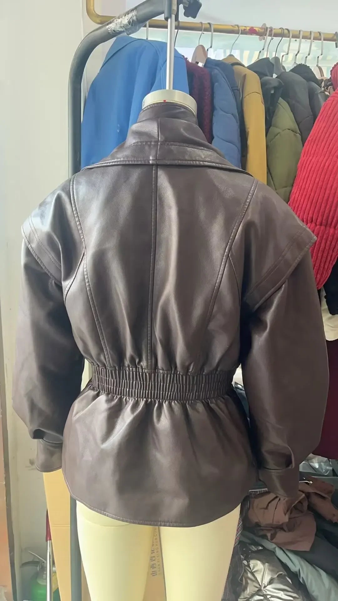 Cropped Oversized Black Leather Bomber Jacket for Women