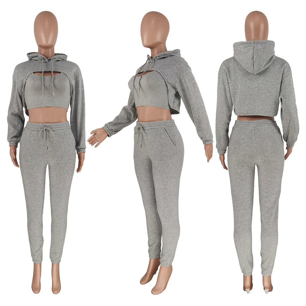 Three-Piece Hooded Sporty Matching Tracksuit Set for Women
