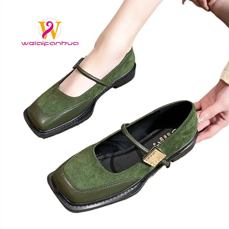 Retro Square Toe Low Heel Mary Jane Shoes for Women