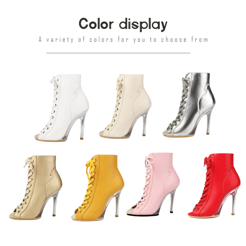 Lace-Up Crystal Heel Ballroom Dance Boots for Women