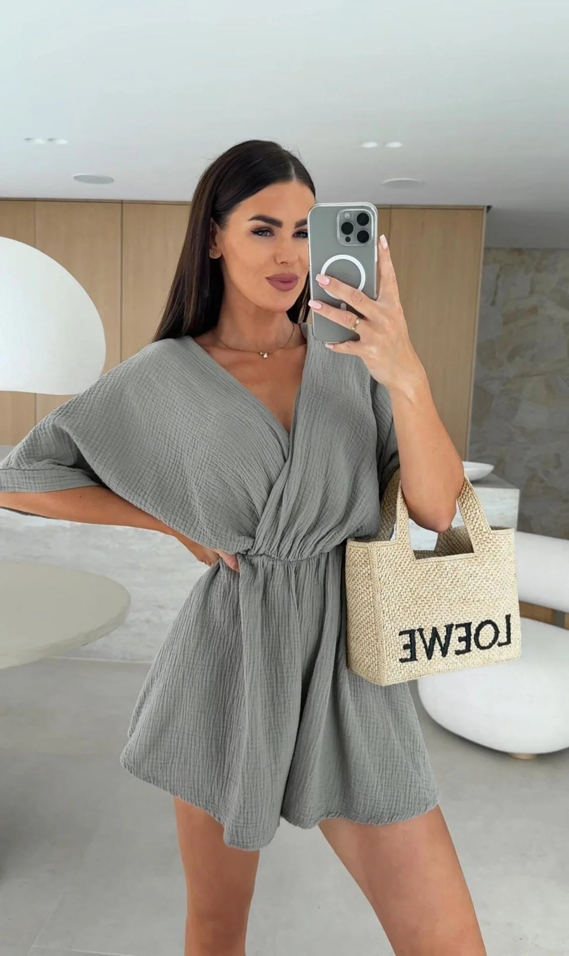 Elegant Deep V Neck Short Sleeve White Romper for Women
