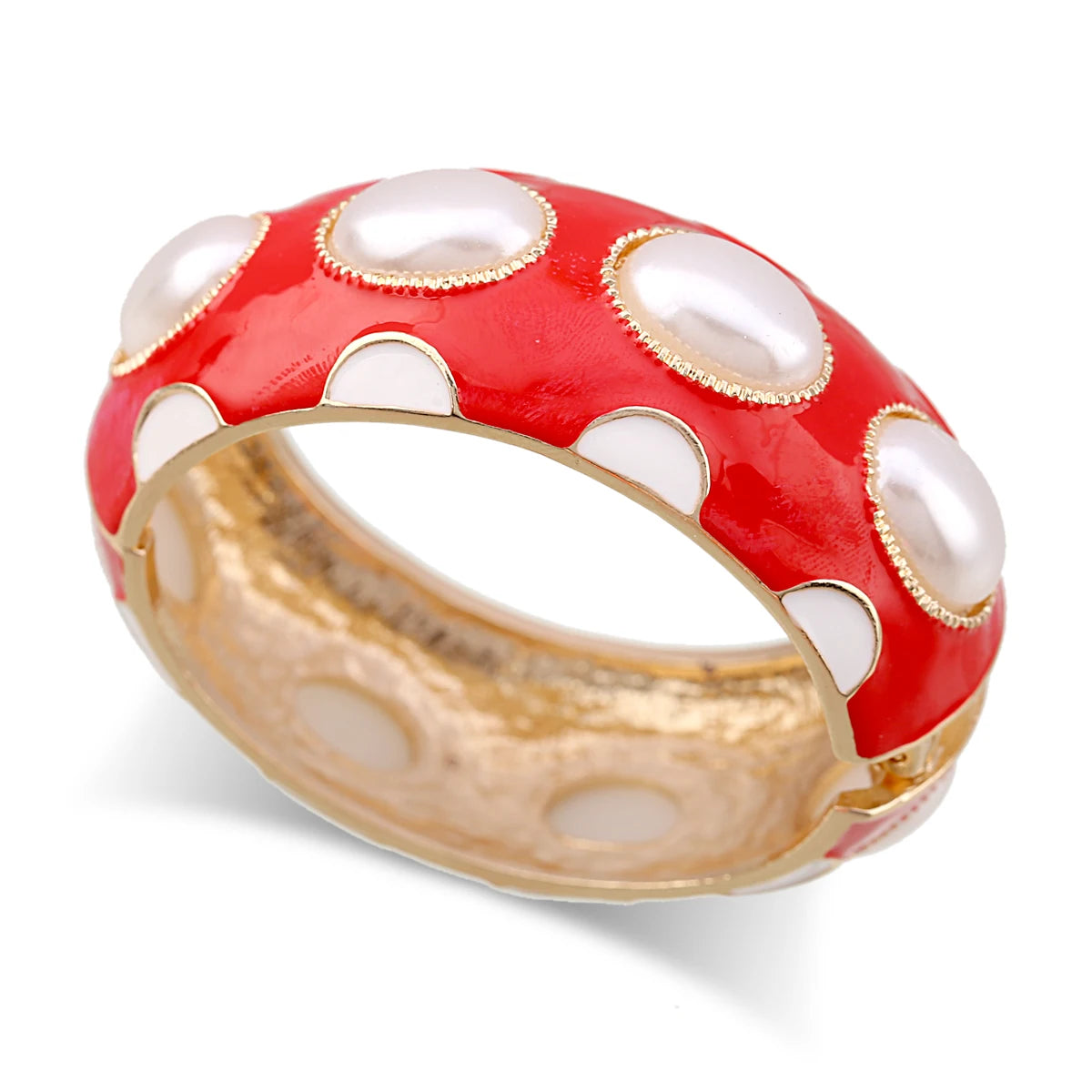 Colorful Enamel Oval Pearl Cuff Bracelet for Women