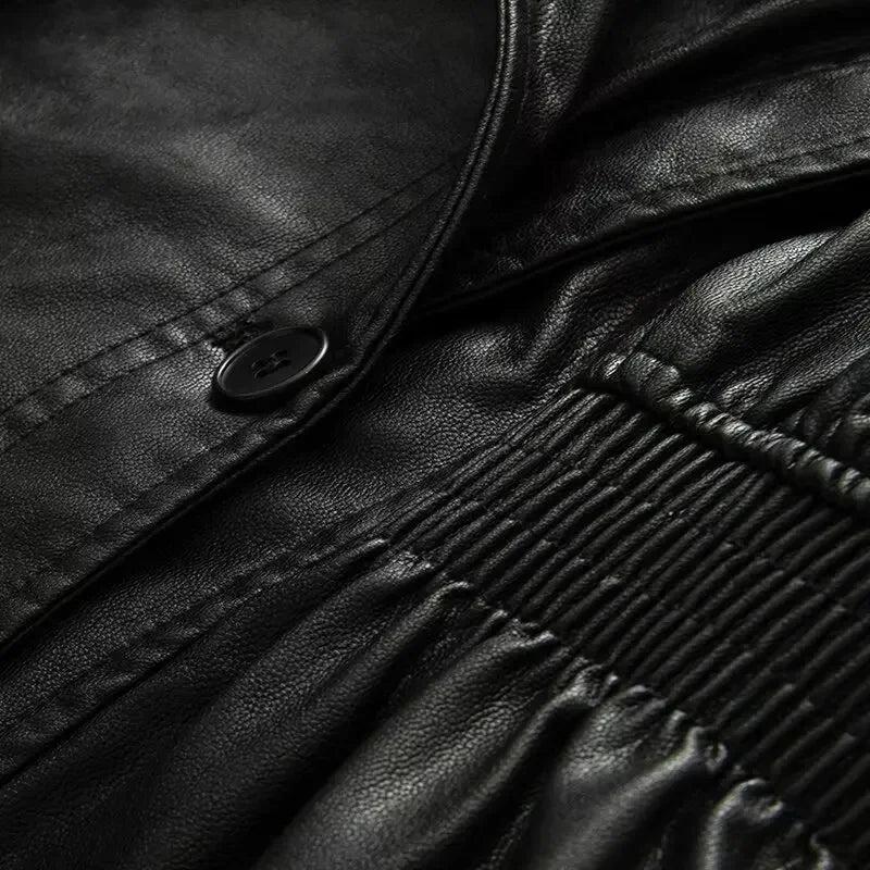 Cropped Oversized Black Leather Bomber Jacket for Women
