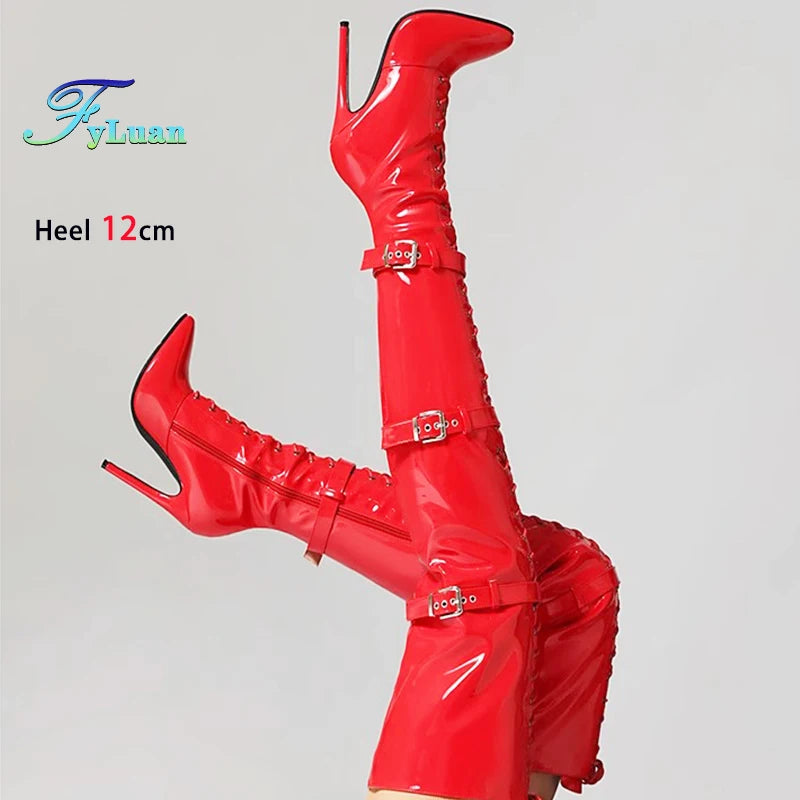 Modern Elegant Pointed Stiletto Heel Thigh High Leather Boots For Women