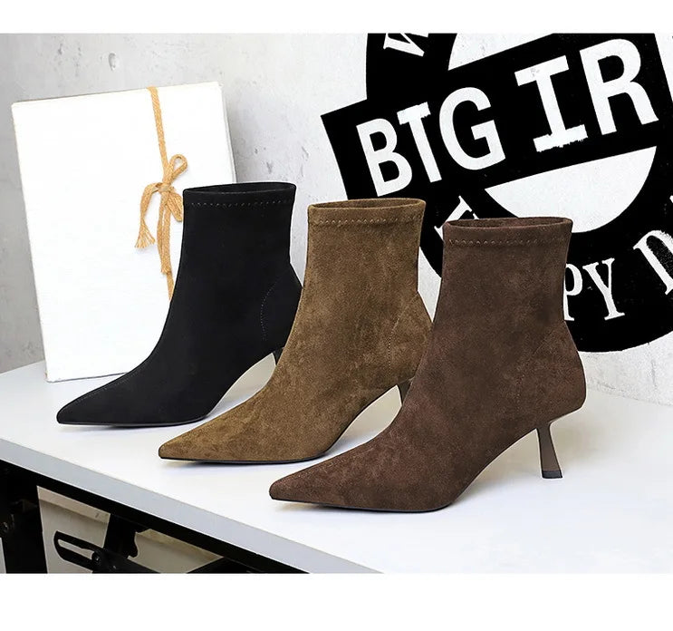 Suede Pointy Toe Sock Stiletto Boots