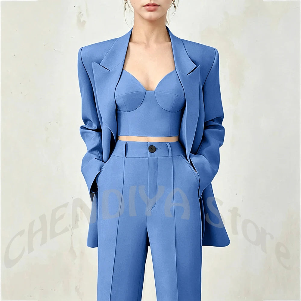 Business Casual Women's Suit Two Piece Peaked Lapel Stylish Double Breasted Formal Outfit Female Jacket Pants Customized
