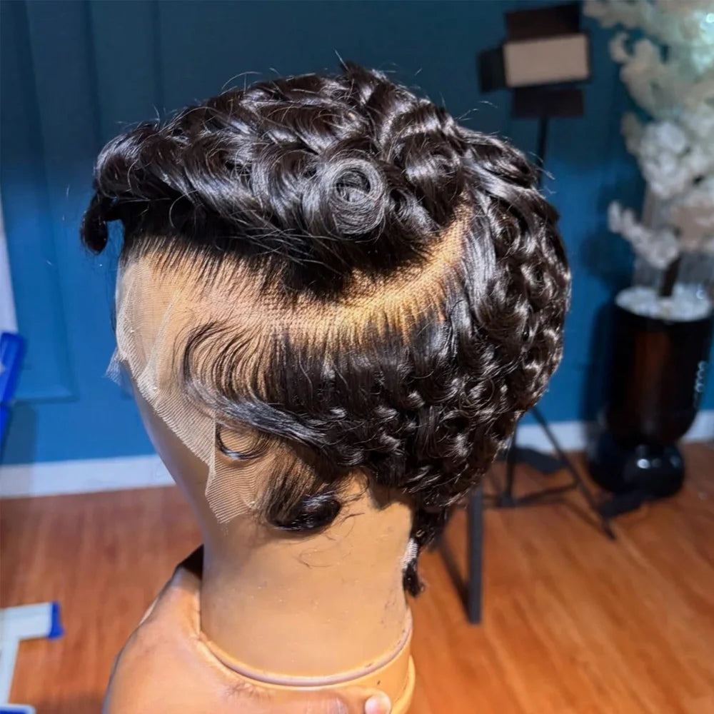 Curly Brazilian Pixie Cut Lace Front Wig for Women