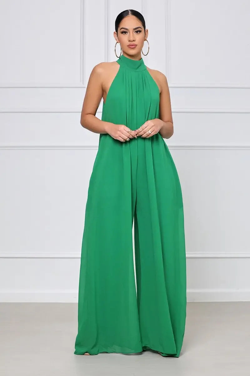 Loose Fit Solid Color Chiffon Ankle Length Jumpsuit for Women