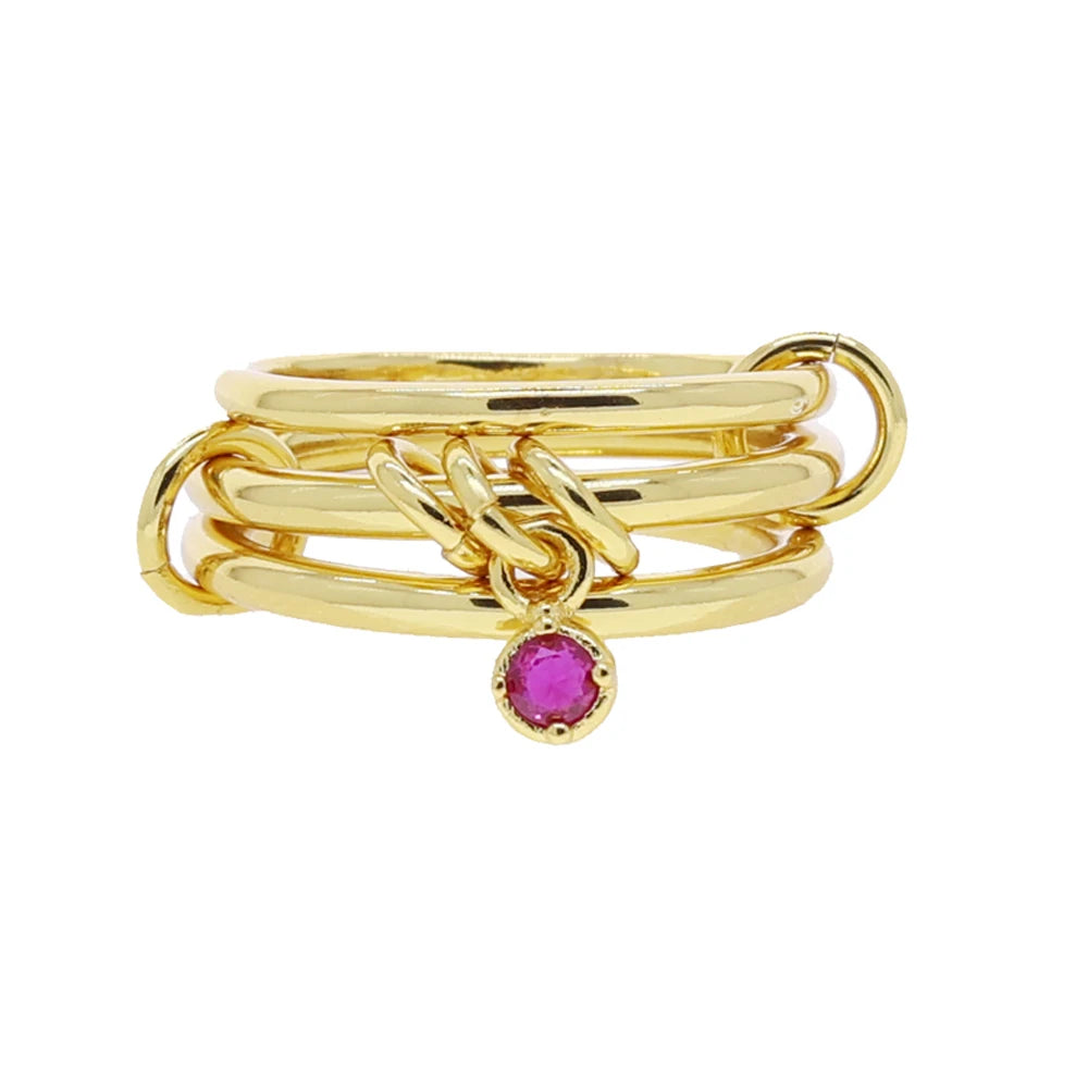 Gold Tone Pink Zircon Stacking Band Rings for Women