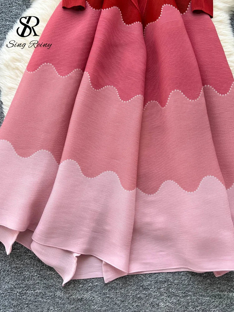 Wave Print Long Sleeve Ankle Length Evening Dress for Women