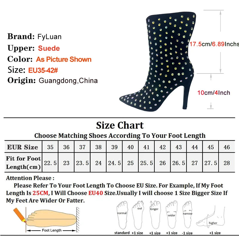 Black Pointed Mid Calf Suede Stiletto Heel Boots With Zipper For Women