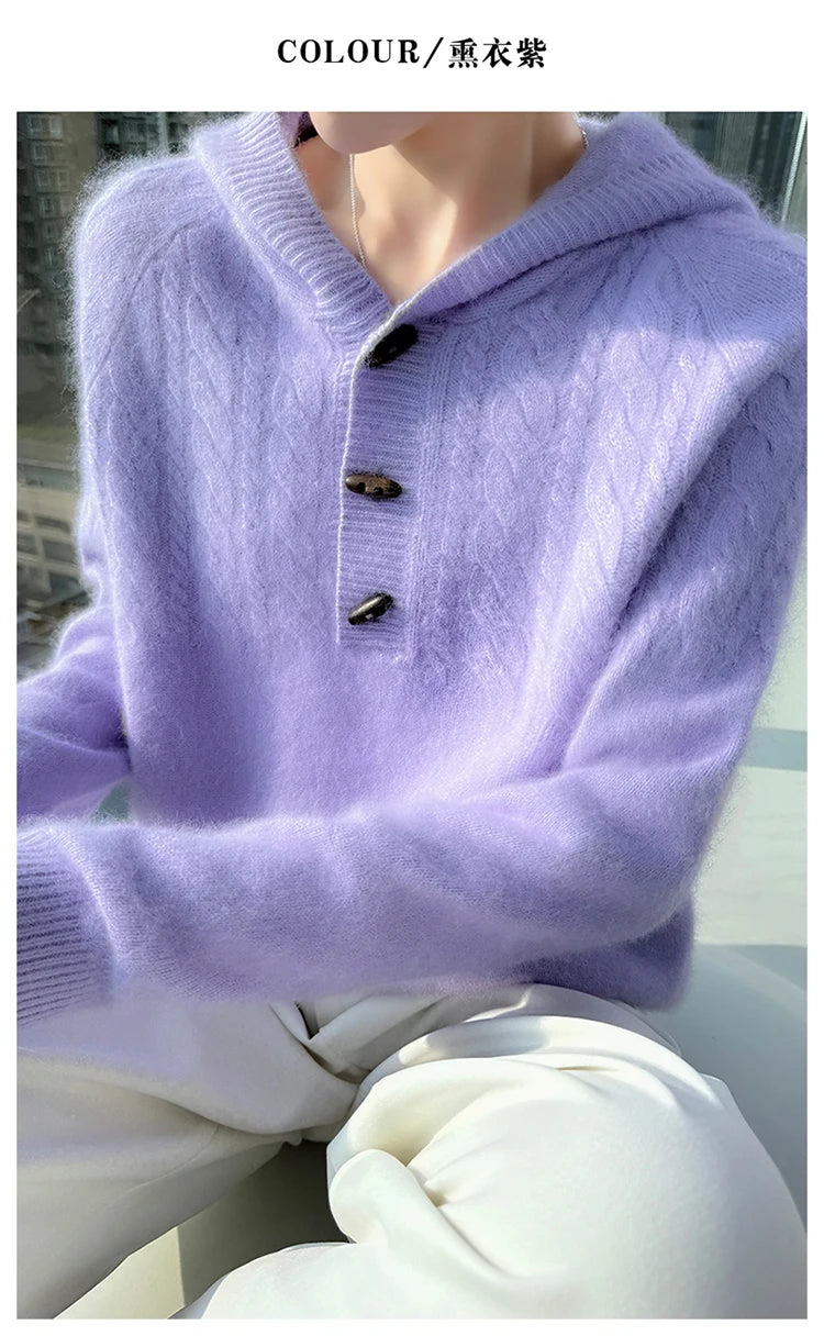 Chunky Knit Loose Hooded Pullover Sweater for Women