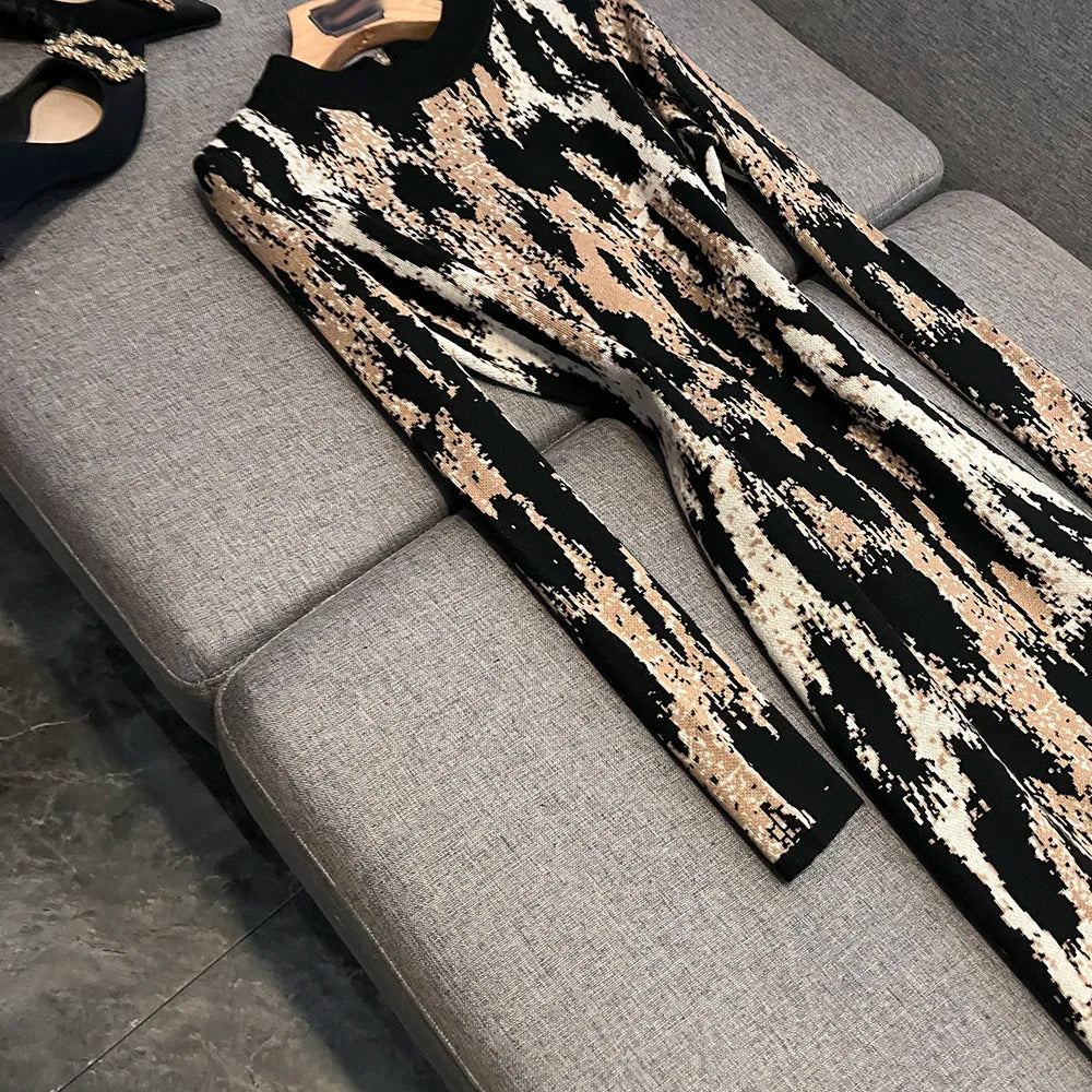 Leopard Print Long Sleeve Sheath Dress
