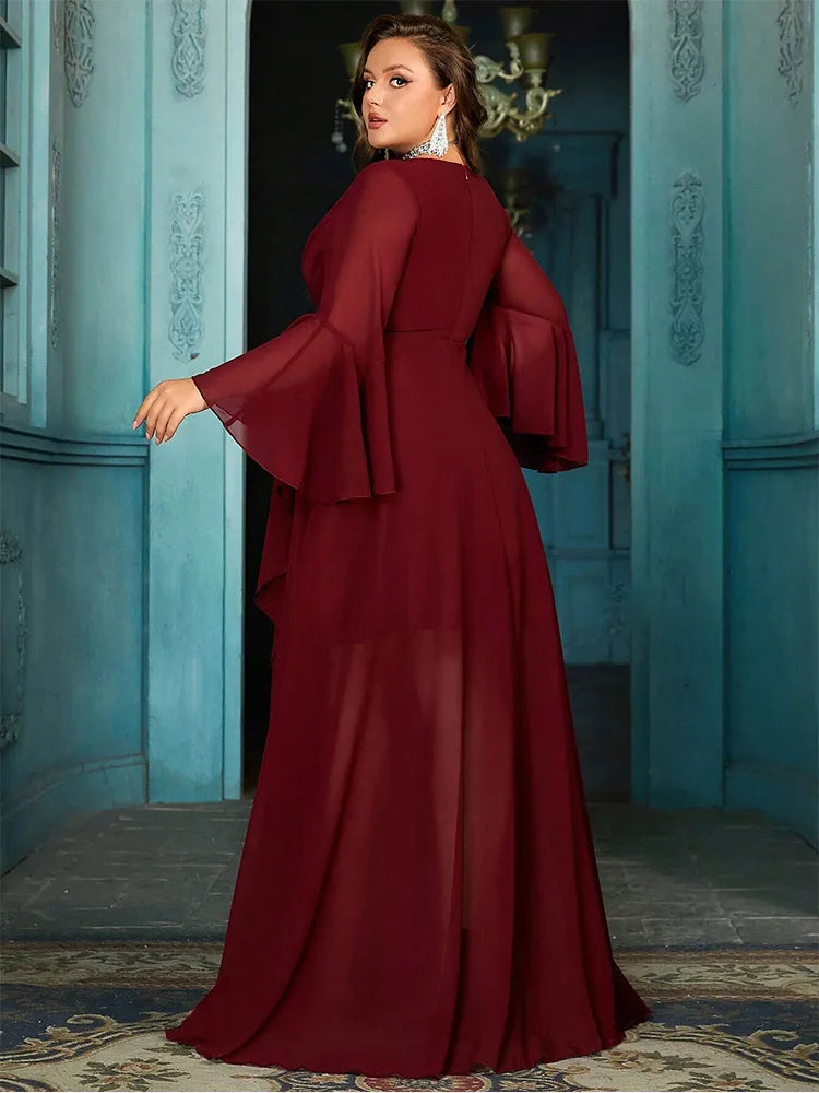 Plus Size V-Neck Chiffon Evening Dress