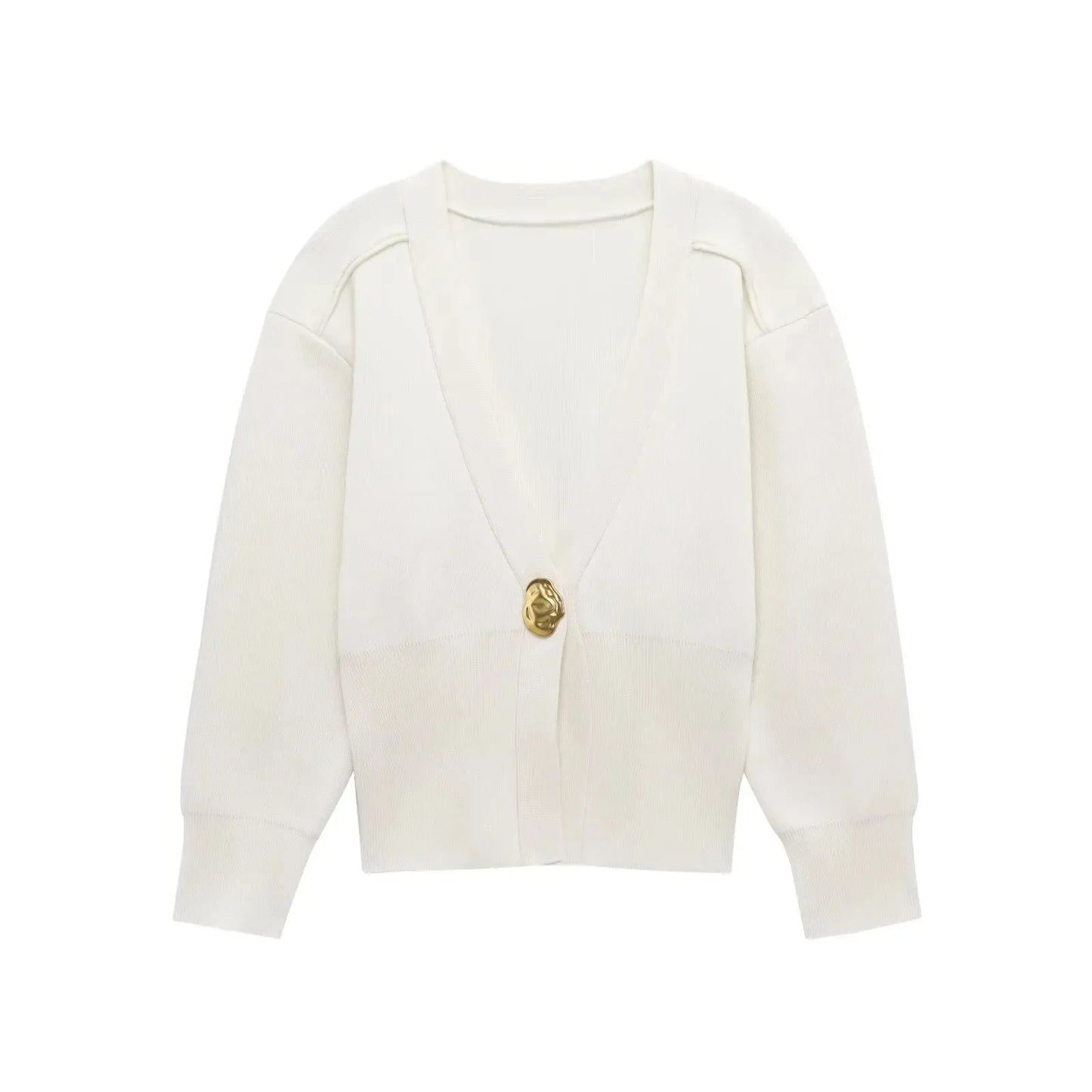 Casual V-Neck Knit Cardigan With Metal Button Detail for Women