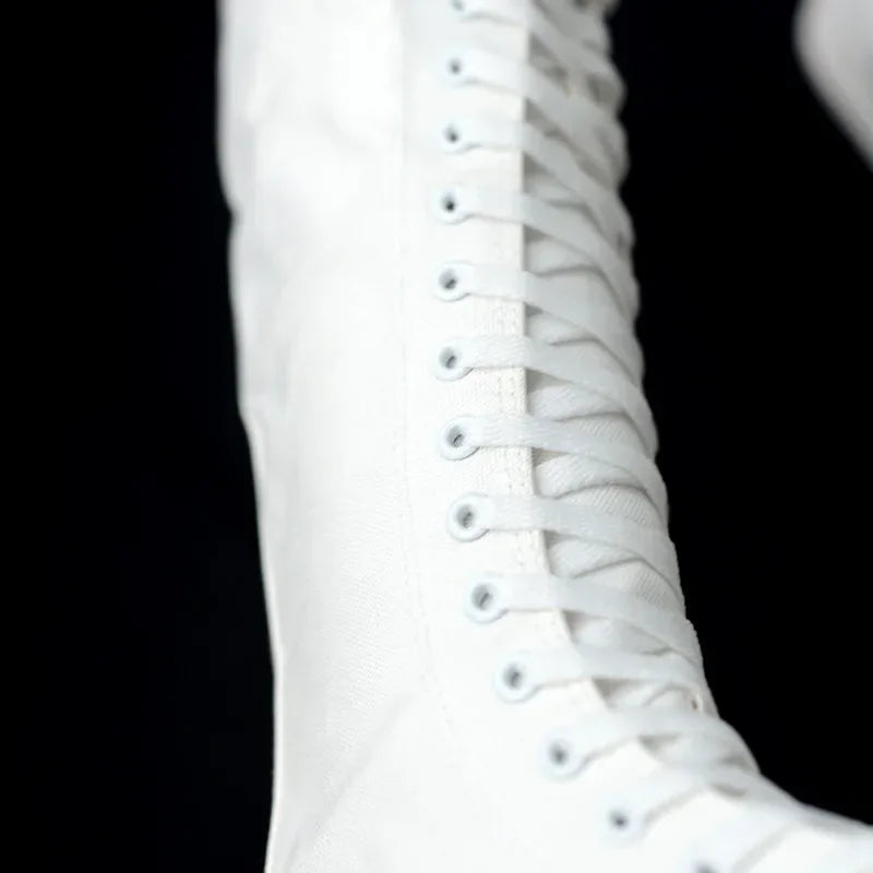 Casual Lace-Up Canvas Mid-Calf Flat Boots for Women